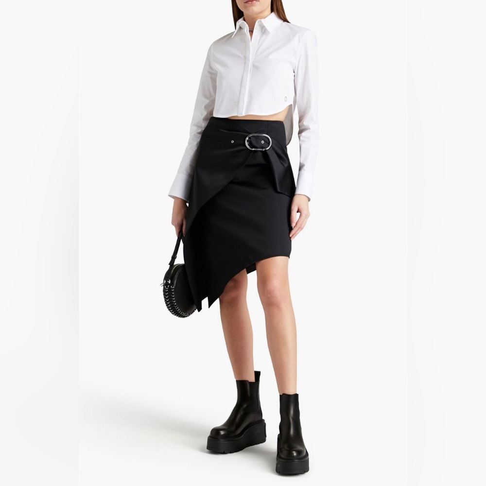 Paco Rabanne Black Asymmetric Satin Skirt, FR 38/US 6